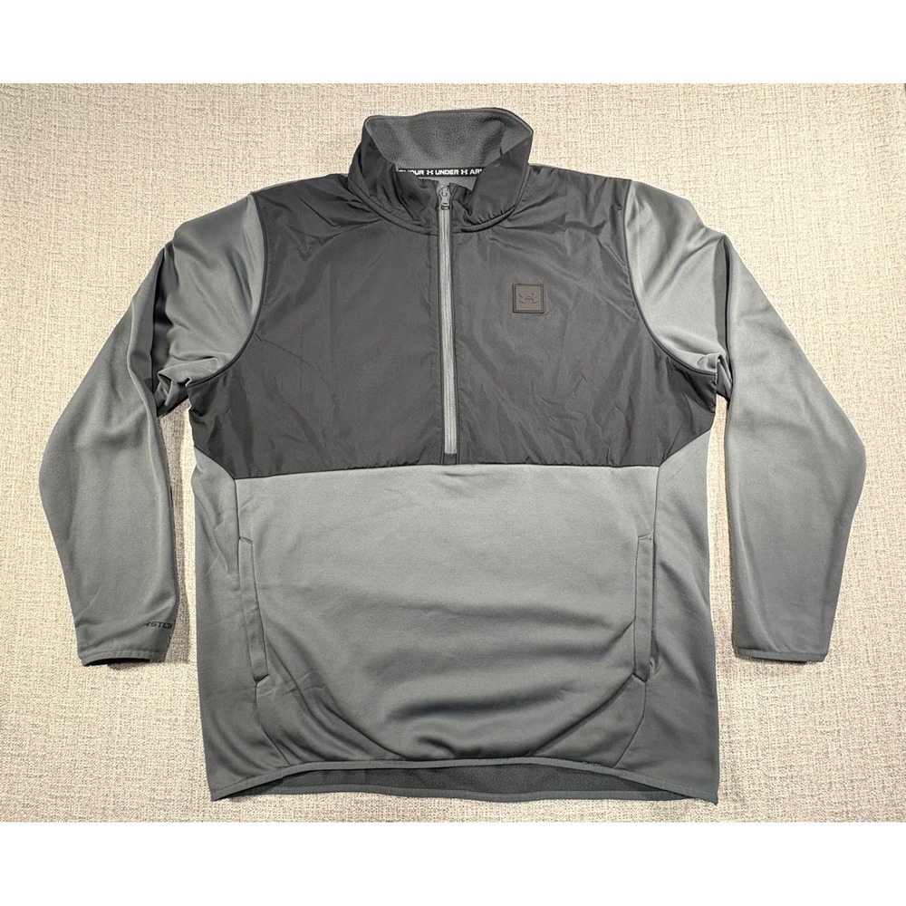 Under Armour Mens XL Gray Quarter Zip Fleece Pullover Mixed Media Jacket Pockets